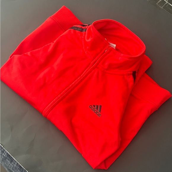 Adidas Red Track Jacket with Black Stripes and Lettering. Kids Size 7 - Picture 2 of 12